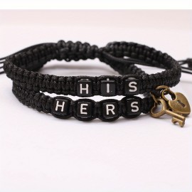 2pcs HIS HERS Couple Bracelet, Couple Lover's Pendant Woven Rope Bracelet For Men Women