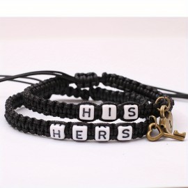 2pcs HIS HERS Couple Bracelet, Couple Lover's Pendant Woven Rope Bracelet For Men Women