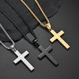 1pc Multi-color Men's Titanium Steel Carved Cross Pendant Necklace, Men's And Women's Stainless Steel Cross Pendant