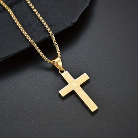 1pc Multi-color Men's Titanium Steel Carved Cross Pendant Necklace, Men's And Women's Stainless Steel Cross Pendant