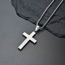 1pc Multi-color Men's Titanium Steel Carved Cross Pendant Necklace, Men's And Women's Stainless Steel Cross Pendant