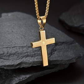 1pc Multi-color Men's Titanium Steel Carved Cross Pendant Necklace, Men's And Women's Stainless Steel Cross Pendant