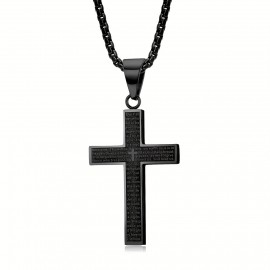 1pc Multi-color Men's Titanium Steel Carved Cross Pendant Necklace, Men's And Women's Stainless Steel Cross Pendant