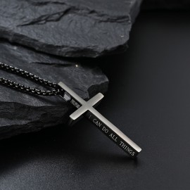 1pc Men's Titanium Steel Necklace Jewelry Stainless Steel Simple Cross Necklace Pendant For Men & Women