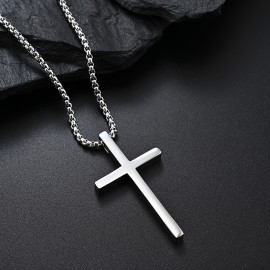 1pc Men's Titanium Steel Necklace Jewelry Stainless Steel Simple Cross Necklace Pendant For Men & Women