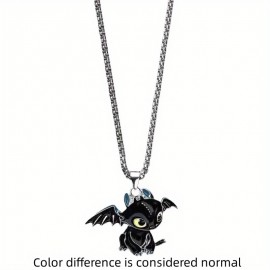 1pc/2pcs Men's Cartoon Black And White Double Evil Necklace Personality Simple Couples Pendant Sweater Chain