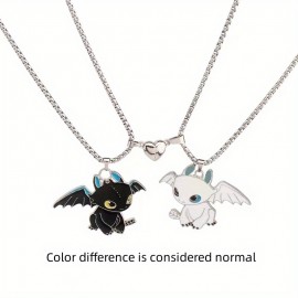 1pc/2pcs Men's Cartoon Black And White Double Evil Necklace Personality Simple Couples Pendant Sweater Chain