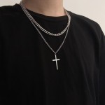 Titanium Steel Double-layer Cross Charm Necklace Men's Trendy Hip-hop Sweater Chain Accessories