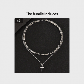 Titanium Steel Double-layer Cross Charm Necklace Men's Trendy Hip-hop Sweater Chain Accessories