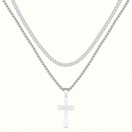 Titanium Steel Double-layer Cross Charm Necklace Men's Trendy Hip-hop Sweater Chain Accessories