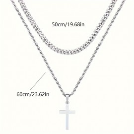 Titanium Steel Double-layer Cross Charm Necklace Men's Trendy Hip-hop Sweater Chain Accessories