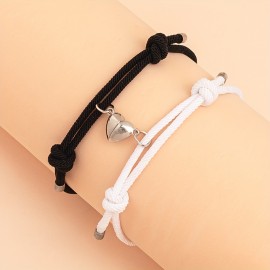 2pcs Love Heart Shape Magnet Buckle Bracelets For Men And Women Couple Bracelet Sets Accessories Gift