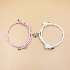 2pcs Love Heart Shape Magnet Buckle Bracelets For Men And Women Couple Bracelet Sets Accessories Gift