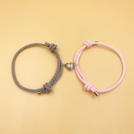 2pcs Love Heart Shape Magnet Buckle Bracelets For Men And Women Couple Bracelet Sets Accessories Gift