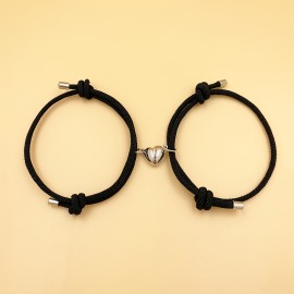 2pcs Love Heart Shape Magnet Buckle Bracelets For Men And Women Couple Bracelet Sets Accessories Gift