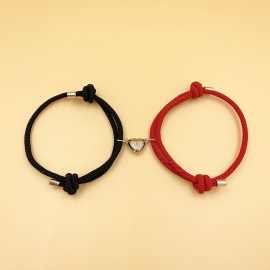 2pcs Love Heart Shape Magnet Buckle Bracelets For Men And Women Couple Bracelet Sets Accessories Gift