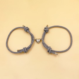 2pcs Love Heart Shape Magnet Buckle Bracelets For Men And Women Couple Bracelet Sets Accessories Gift