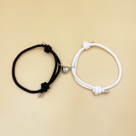 2pcs Love Heart Shape Magnet Buckle Bracelets For Men And Women Couple Bracelet Sets Accessories Gift