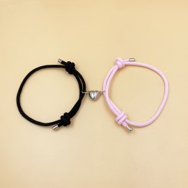 2pcs Love Heart Shape Magnet Buckle Bracelets For Men And Women Couple Bracelet Sets Accessories Gift