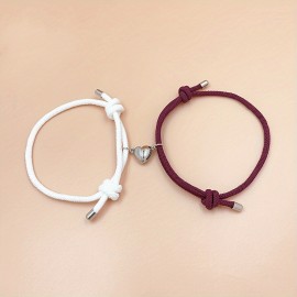 2pcs Love Heart Shape Magnet Buckle Bracelets For Men And Women Couple Bracelet Sets Accessories Gift