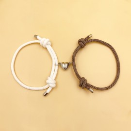 2pcs Love Heart Shape Magnet Buckle Bracelets For Men And Women Couple Bracelet Sets Accessories Gift