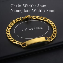 1pc Custom Engraved Name Men's Bracelet Fashion Personalized Stainless Steel Golden Nameplate Bracelet Jewelry Gift For Boyfriend