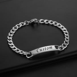 1pc Custom Engraved Name Men's Bracelet Fashion Personalized Stainless Steel Golden Nameplate Bracelet Jewelry Gift For Boyfriend