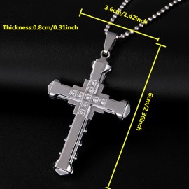 Male Silver Golden Black Alloy Zirconia Jesus Cross Pendant Necklace Jewelry For Men