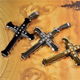 Male Silver Golden Black Alloy Zirconia Jesus Cross Pendant Necklace Jewelry For Men