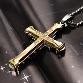 Male Silver Golden Black Alloy Zirconia Jesus Cross Pendant Necklace Jewelry For Men