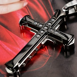 Male Silver Golden Black Alloy Zirconia Jesus Cross Pendant Necklace Jewelry For Men