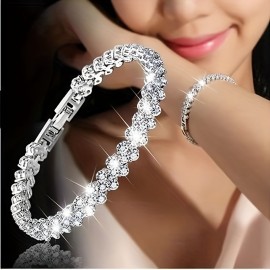 1pc Exquisite Crystal Bracelet, Gift For Men Women, Wedding Gift Rose Golden /Silvery Chain Bracelets Jewelry