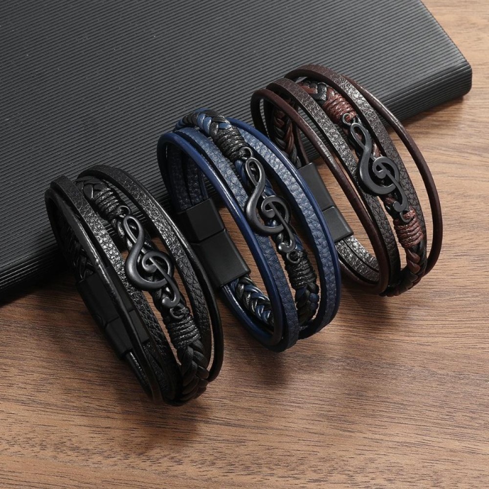 1Pc Excellent Vintage Creative Men's PU Leather Bracelet Musical Note Simple Cool Multi-layer Bracelet Party Favors