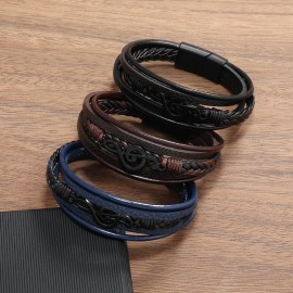 1Pc Excellent Vintage Creative Men's PU Leather Bracelet Musical Note Simple Cool Multi-layer Bracelet Party Favors