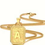 1pc Initial Letter Pendant Necklace For Men, 18K Golden Plated Box Chain Necklace