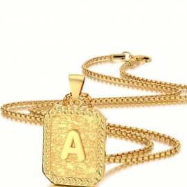 1pc Initial Letter Pendant Necklace For Men, 18K Golden Plated Box Chain Necklace