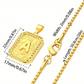 1pc Initial Letter Pendant Necklace For Men, 18K Golden Plated Box Chain Necklace