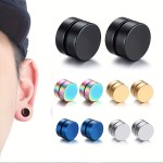 1pair Of Magnetic Stainless Steel Non Pierced Earrings For Men Magnet Clip Earrings