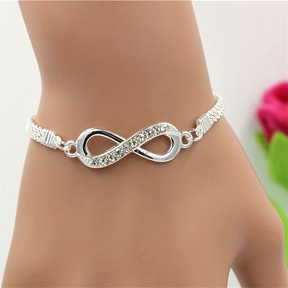 Silvery Rhinestone Infinite Bracelet 8 Number Cross Pendant Charm Blange Bracelets  Infinity Bracelet Jewelry