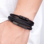 Stainless Steel Men's Leather Braided Bracelet Mens Leather Bracelet  Flat Braided Leather Bracelet  Mens Jewelry  Mens Gift