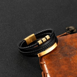 Stainless Steel Men's Leather Braided Bracelet Mens Leather Bracelet  Flat Braided Leather Bracelet  Mens Jewelry  Mens Gift