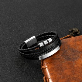 Stainless Steel Men's Leather Braided Bracelet Mens Leather Bracelet  Flat Braided Leather Bracelet  Mens Jewelry  Mens Gift