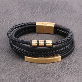 Stainless Steel Men's Leather Braided Bracelet Mens Leather Bracelet  Flat Braided Leather Bracelet  Mens Jewelry  Mens Gift