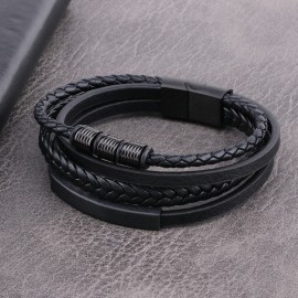 Stainless Steel Men's Leather Braided Bracelet Mens Leather Bracelet  Flat Braided Leather Bracelet  Mens Jewelry  Mens Gift