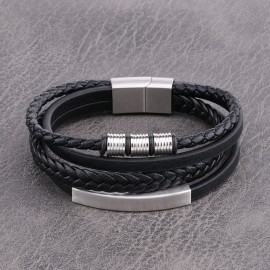 Stainless Steel Men's Leather Braided Bracelet Mens Leather Bracelet  Flat Braided Leather Bracelet  Mens Jewelry  Mens Gift