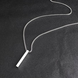 Stainless Steel Rectangle Bar Pendant Necklace Men's Hip Hop Versatile Sweater Chain Accessory