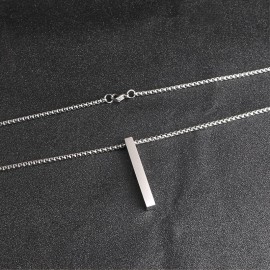 Stainless Steel Rectangle Bar Pendant Necklace Men's Hip Hop Versatile Sweater Chain Accessory