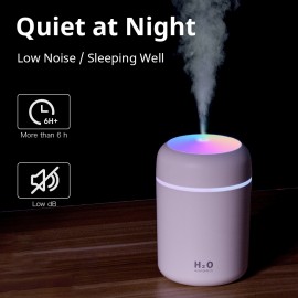 300ml USB Desktop Humidifier with Auto Shut Off & Night Light - Quiet Ultrasonic Aroma Diffuser for Plants, Office, Car, and Baby Room