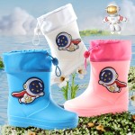 Boy's Trendy Cartoon Astronaut Pattern Rain Boots, Comfy Non Slip Casual Waterproof Shoes For Kids Outdoor Activities