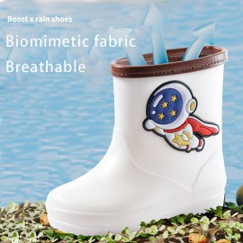 Boy's Trendy Cartoon Astronaut Pattern Rain Boots, Comfy Non Slip Casual Waterproof Shoes For Kids Outdoor Activities